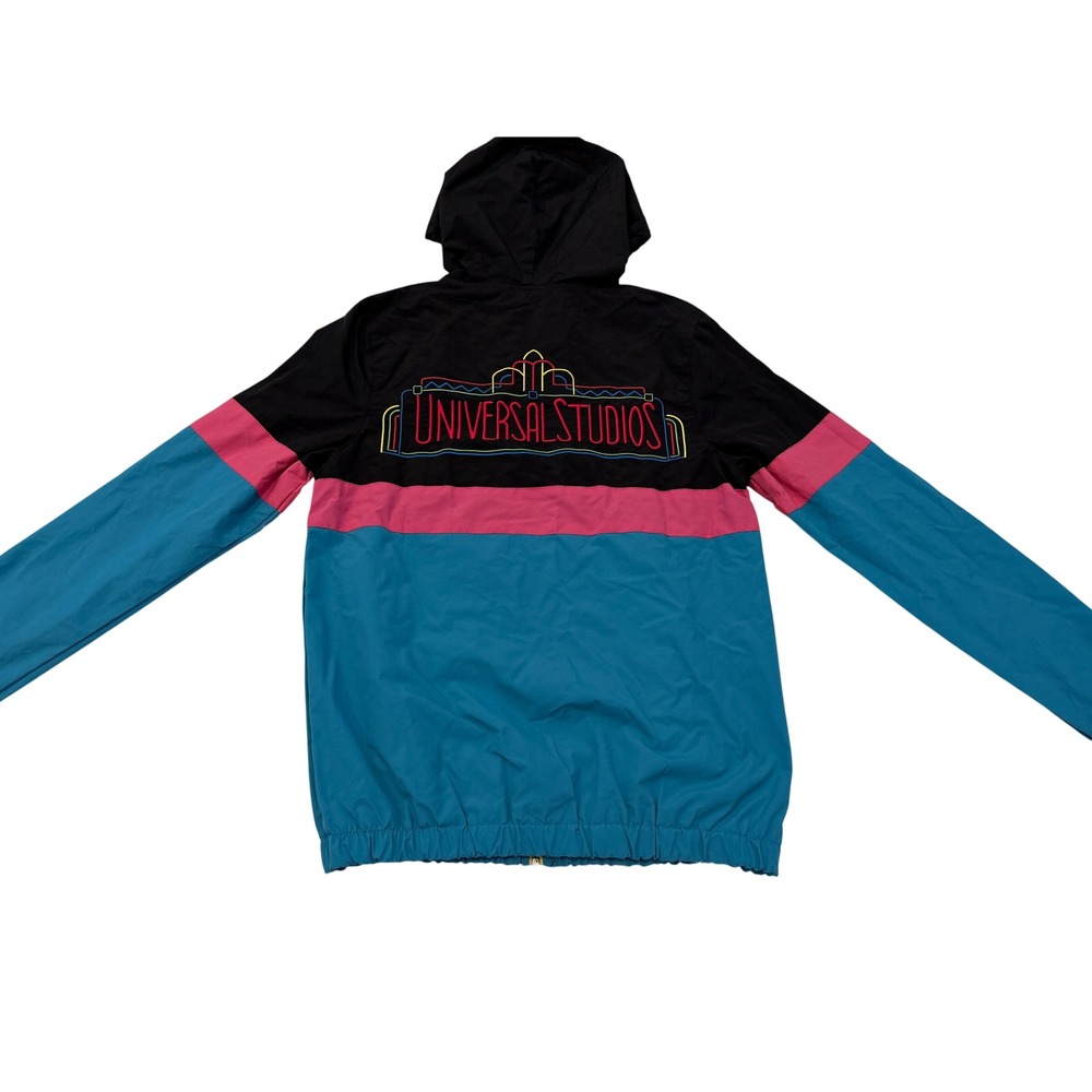 Universal Studios Colorblock Windbreaker Jacket Black Pink Blue Small RN124771